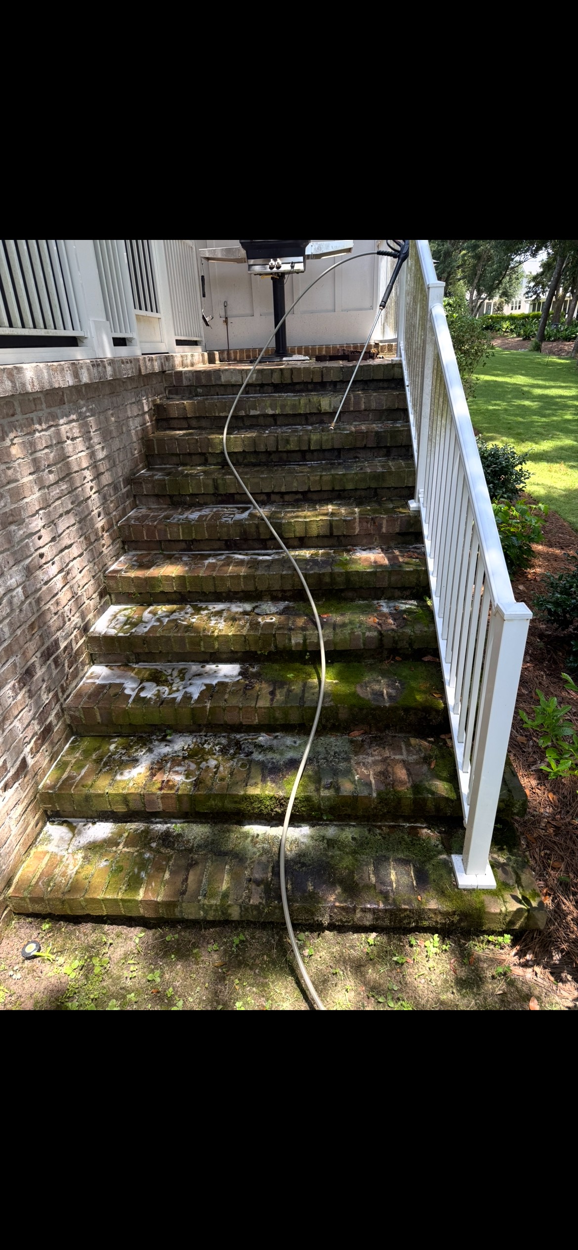 Before algae cleaning on an exterior surface in Pensacola